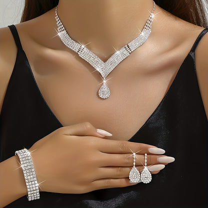 4pcs Elegant And Sexy Womens Jewelry Set 2 Womens Earrings  1 Womens Necklace  1 Bracelet The Jewelry Set Is Sparkling Simple Style Suitable for Daily Casual Wear Perfect Gift for Women Charming Jewelry for Women