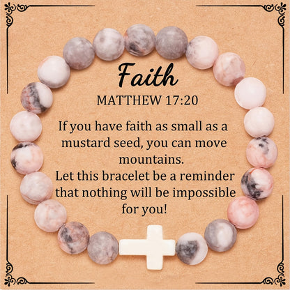 Vintage Stone Cross Bracelet Christian Gift with Prayer Card