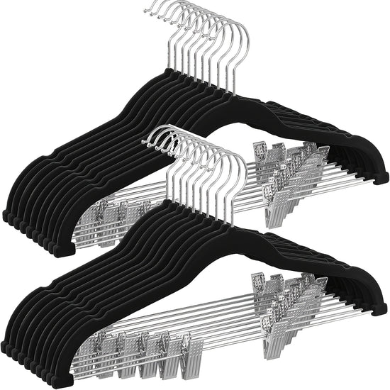 3012 Pack Velvet Hangers with Adjustable Clips NonSlip Slim Clip Hangers for Pants Skirts And Shorts SpaceSaving Heavy Duty Clothes Hangers Suitable for Indoor Storage Clothing Display Wardrobe Storage Organization And Storage