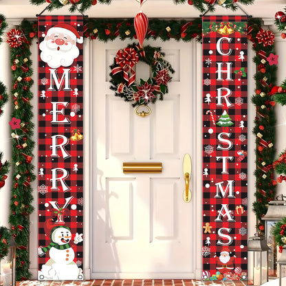 Modern Christmas Gifts Happy Holidays AllMatch Door Curtain Banner Set 1 Pair Durable Polyester Red Wall Sticker Signage Easy to Hang And Reuse IndoorOutdoor Entrance Decoration No Power Need Family Party