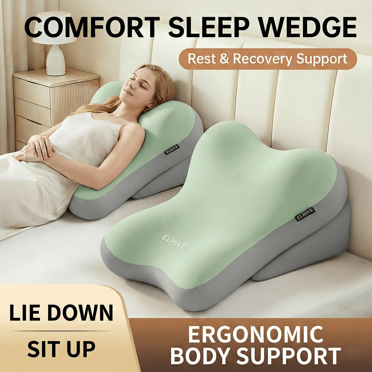 Headboard Backrest Cushion for Bed 2pcs Adjustable Memory Foam Wedge Pillow Oversized Sit Up Reading Pillow for Sitting Up in Bed Lounger for Laptop Gaming Watching TV Prone Stomach Sleeping Washable Cover